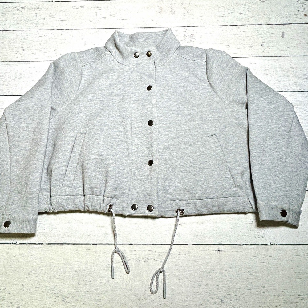 Lane Bryant Womens 22/24 Gray Snap Front Jacket Pockets Drawstring Hem Plus Size
